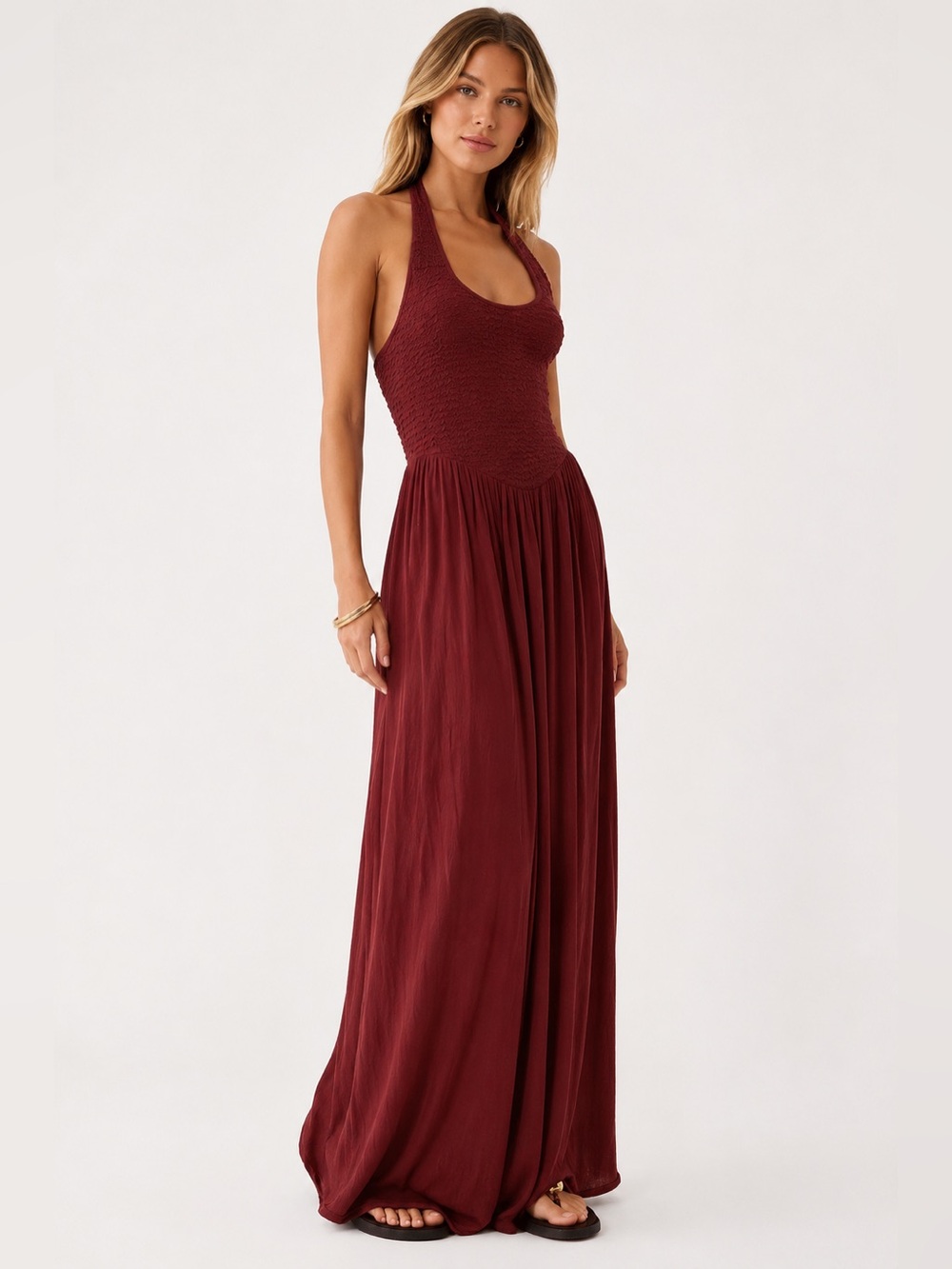 ASOS Burgundy Smocked Halter Maxi Dress